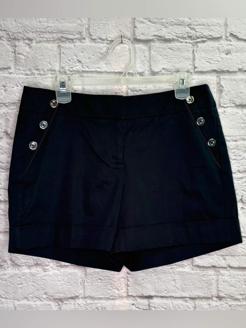 White House Black Market Womens 5” Shorts Size 6 Sailor Silver Buttons Black NWT